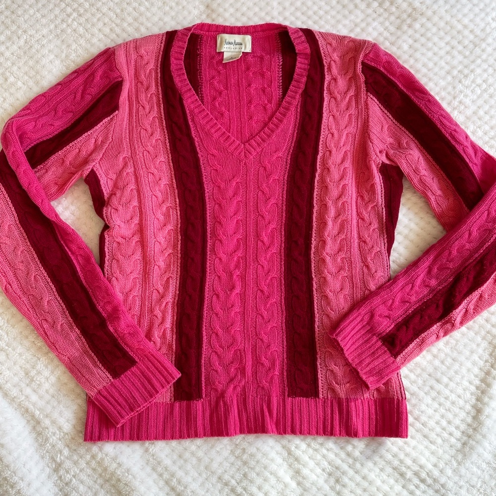 Tri color cashmere cable knit sweater